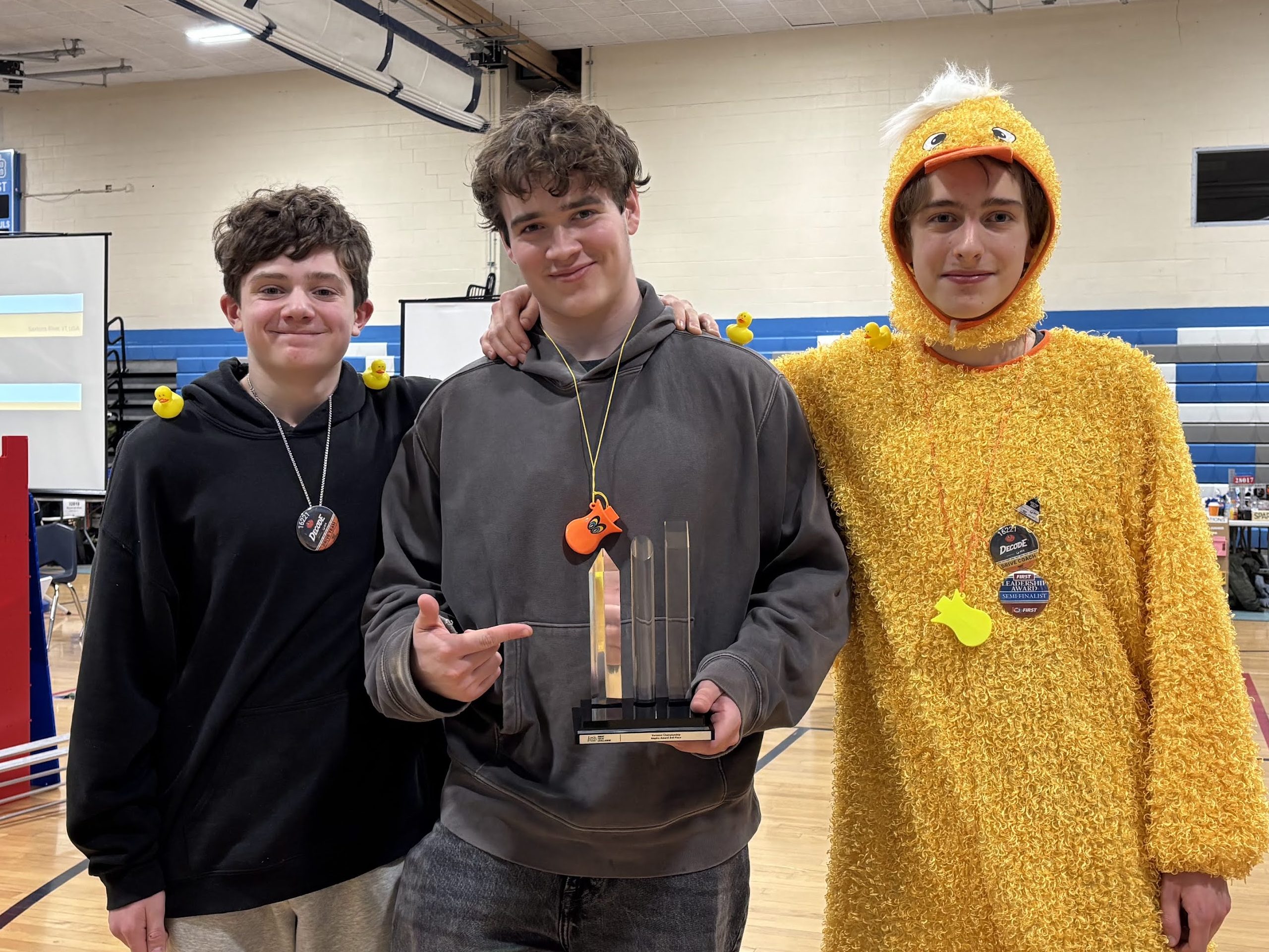 Liam, Zach, Miles (and Ben in spirit) with their Inspire Award 3rd place trophy at Vermont Regional Championships